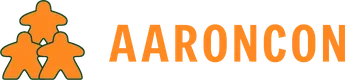 Bold orange text spelling "AARON" against a black background. This design likely represents the branding for the board game convention organized by Aaron, highlighting the event's name prominently. The simplicity of the text emphasizes the focus on the convention itself.