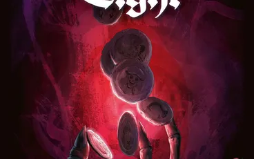 Skeletal hand tossing glowing coins, text "Eight" above