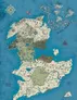 Fantasy map of Avallen with regions labeled, including "Pen Caer" and "Acaraxian Empire".