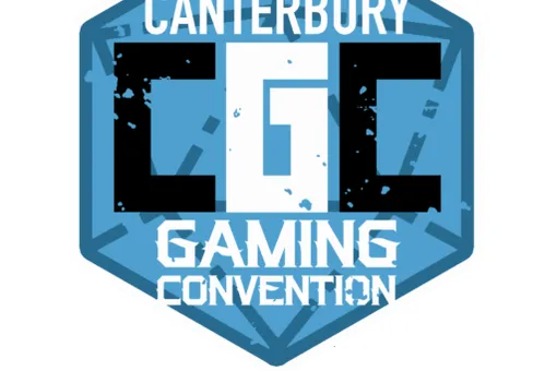 A hexagonal logo features the text "CANTERBURY" at the top, with "CGC" prominently displayed in large, bold letters in the center. Below, the words "GAMING CONVENTION" are written in a smaller, stylized font. The logo is primarily in shades of blue, with a textured background that adds depth.