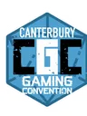 A hexagonal logo features the text "CANTERBURY" at the top, with "CGC" prominently displayed in large, bold letters in the center. Below, the words "GAMING CONVENTION" are written in a smaller, stylized font. The logo is primarily in shades of blue, with a textured background that adds depth.