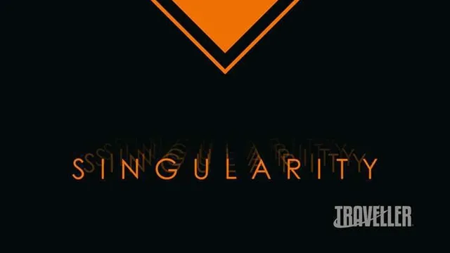 Orange diamond-shaped logo centered against a black background. The diamond has a thick black border and contains a stylized, abstract letter "S" formed by two overlapping angular shapes. Below the diamond, the word "SINGULARITY" is written in all capital letters, using a sans-serif font with a metallic gold color. The text has a slight glow effect.