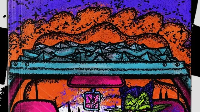 A vibrant and chaotic cover for the "Fool's Fuel" rulebook features a greenskin character with pointed ears and a fierce expression, seated in a vehicle. The background is filled with a surreal landscape of jagged mountains and an orange sky, creating a sense of mayhem. The title "FOOL'S FUEL" is prominently displayed in bold, green lettering, emphasizing the game's theme of vehicular skirmishes and magical chaos.